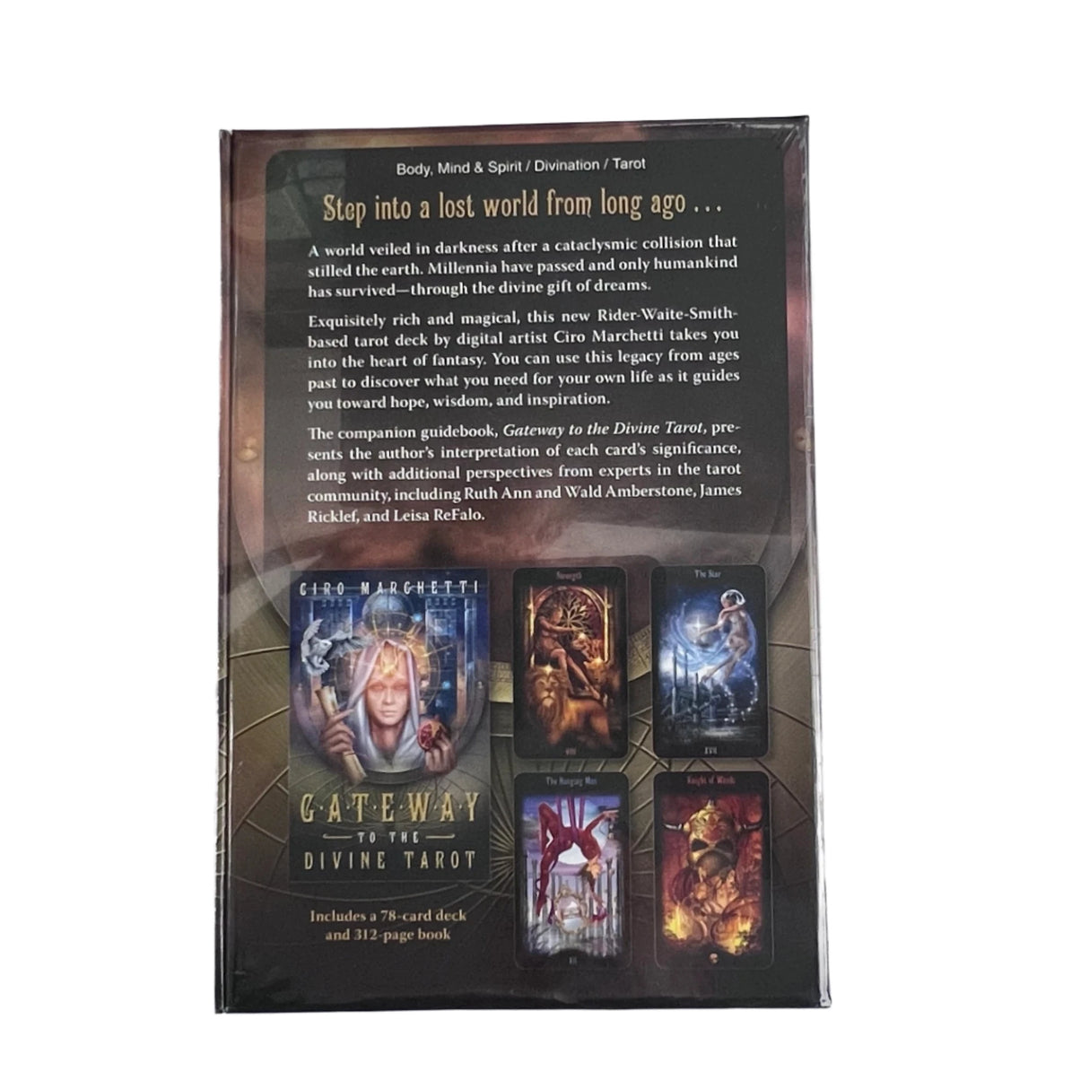 legacy of divine back of box with writing and card images