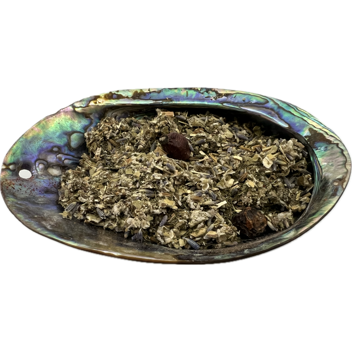 Love Herb Mix Bag - Dried mixed herbs called Love Herb Mix placed on a colorful shell bowl