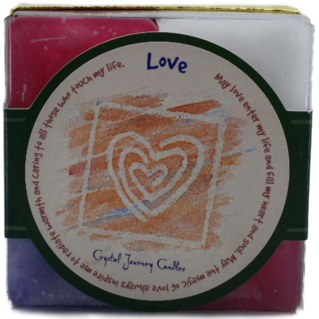 Love Candle Set with pink, purple, green, and white candles.