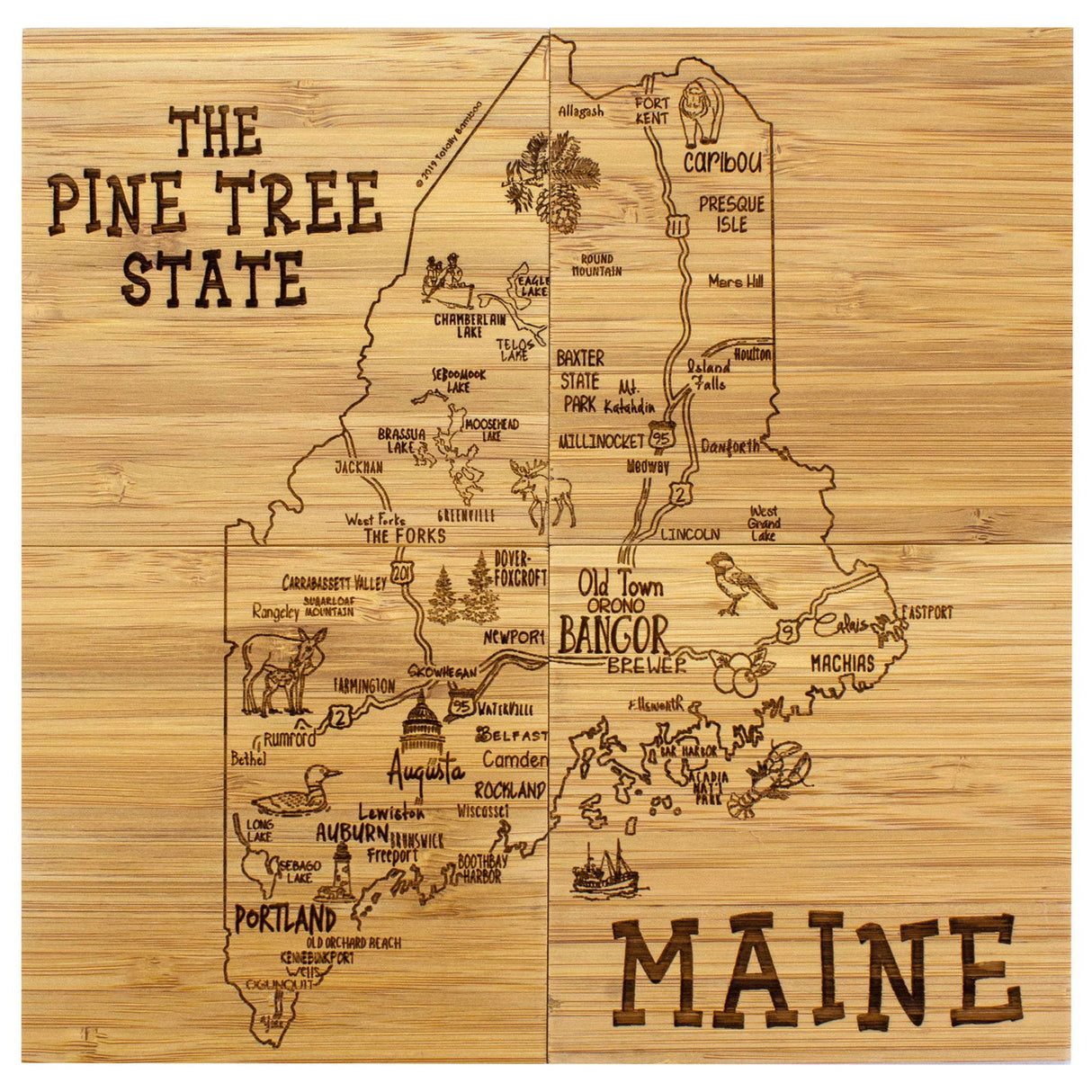 Maine Puzzle Bamboo 4-Pc. Coaster Set with Case -