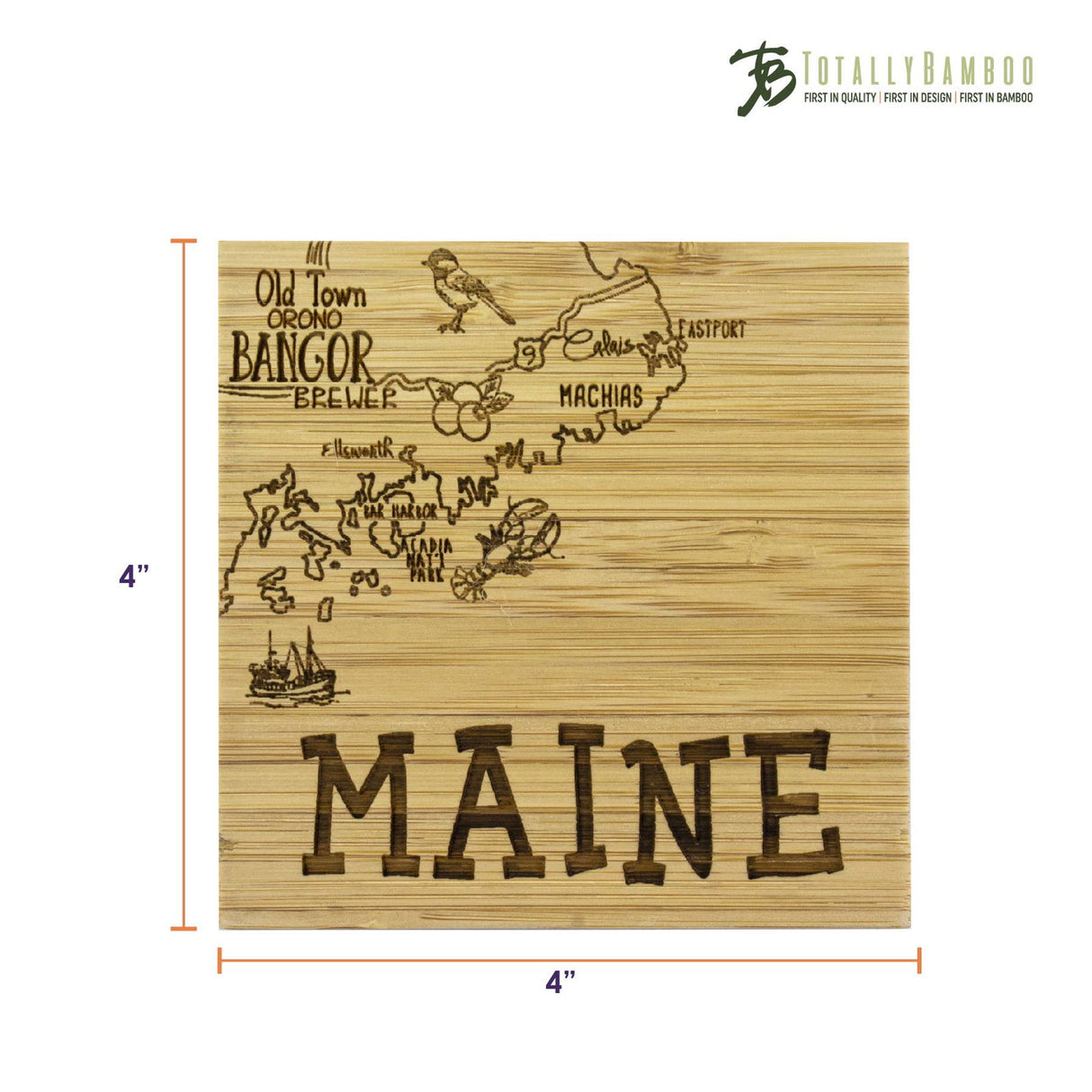 Maine Puzzle Bamboo 4-Pc. Coaster Set with Case -