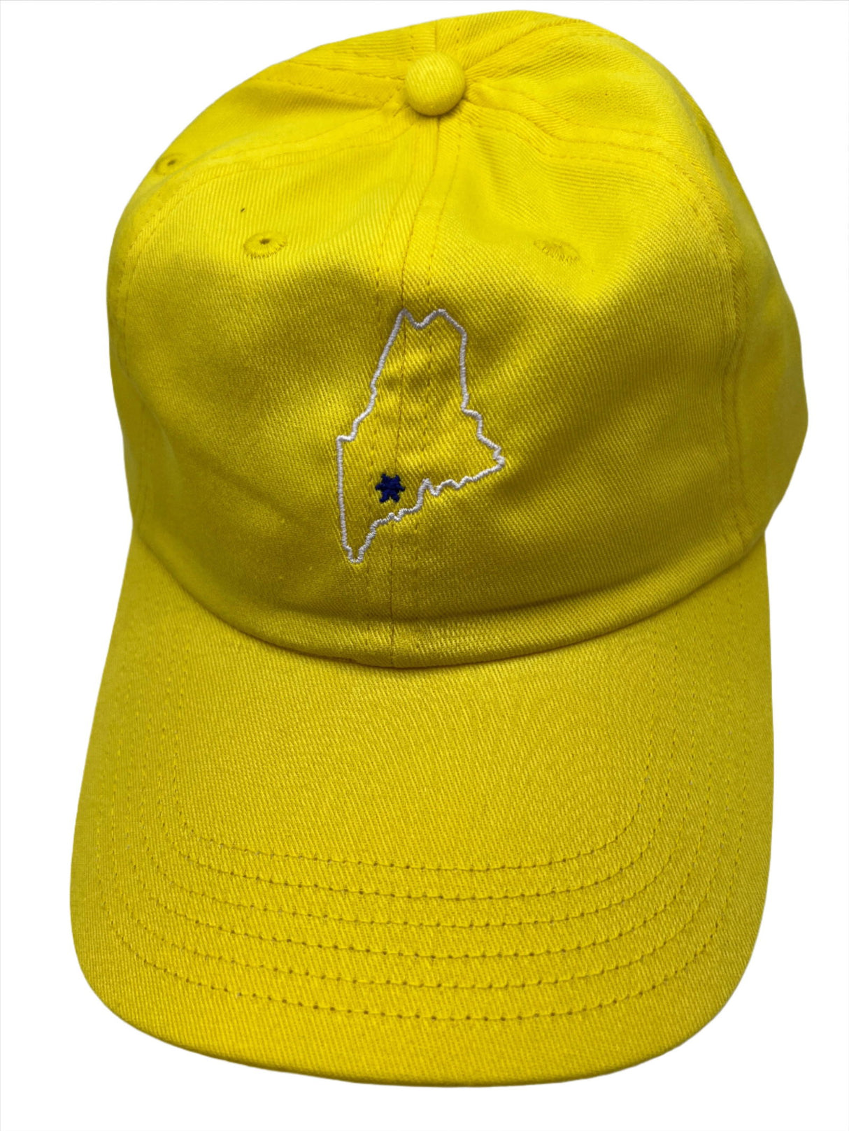 Maine State Outline Yellow Ball Cap - Yellow ball cap with the state of Maine outline embroidered