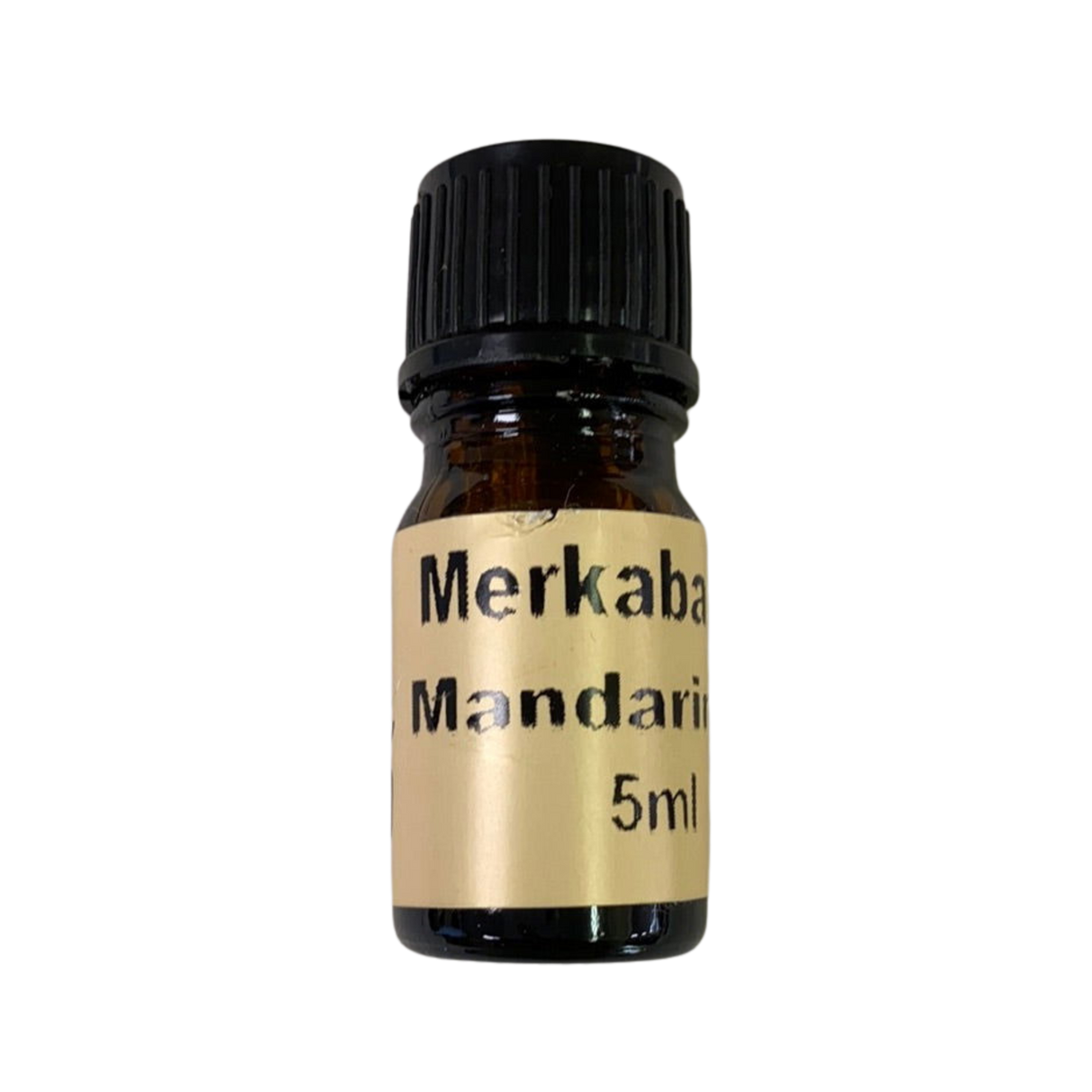 Mandarin Essential Oil - Mandarin Essential Oil in a small amber colored bottle with light brown label and black screw cap.