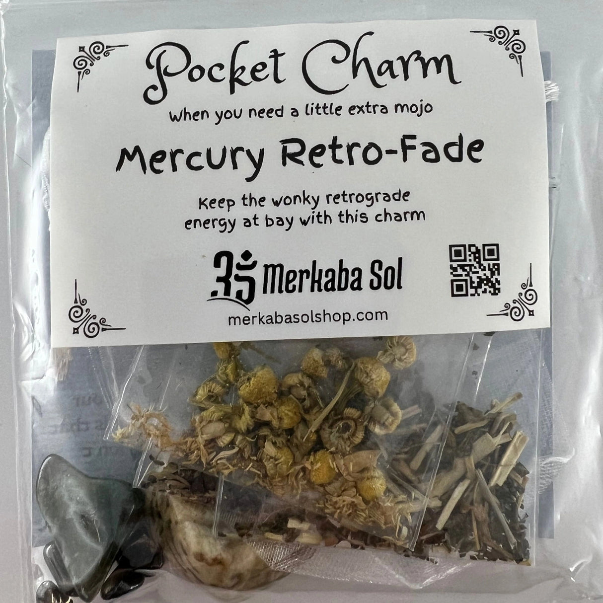 Mercury Retro-Fade Pocket Charm Kit with Transparent packaging, White label, and Black text.