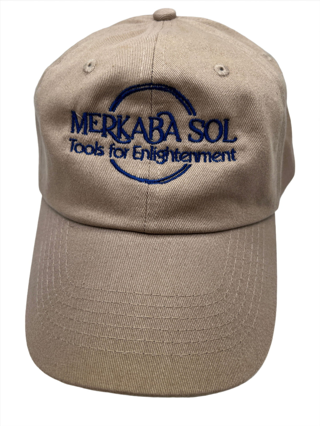 Merkaba Sol Khaki Ball Cap - Khaki colored ball cap with the Merkaba Sol label embroidered in blue