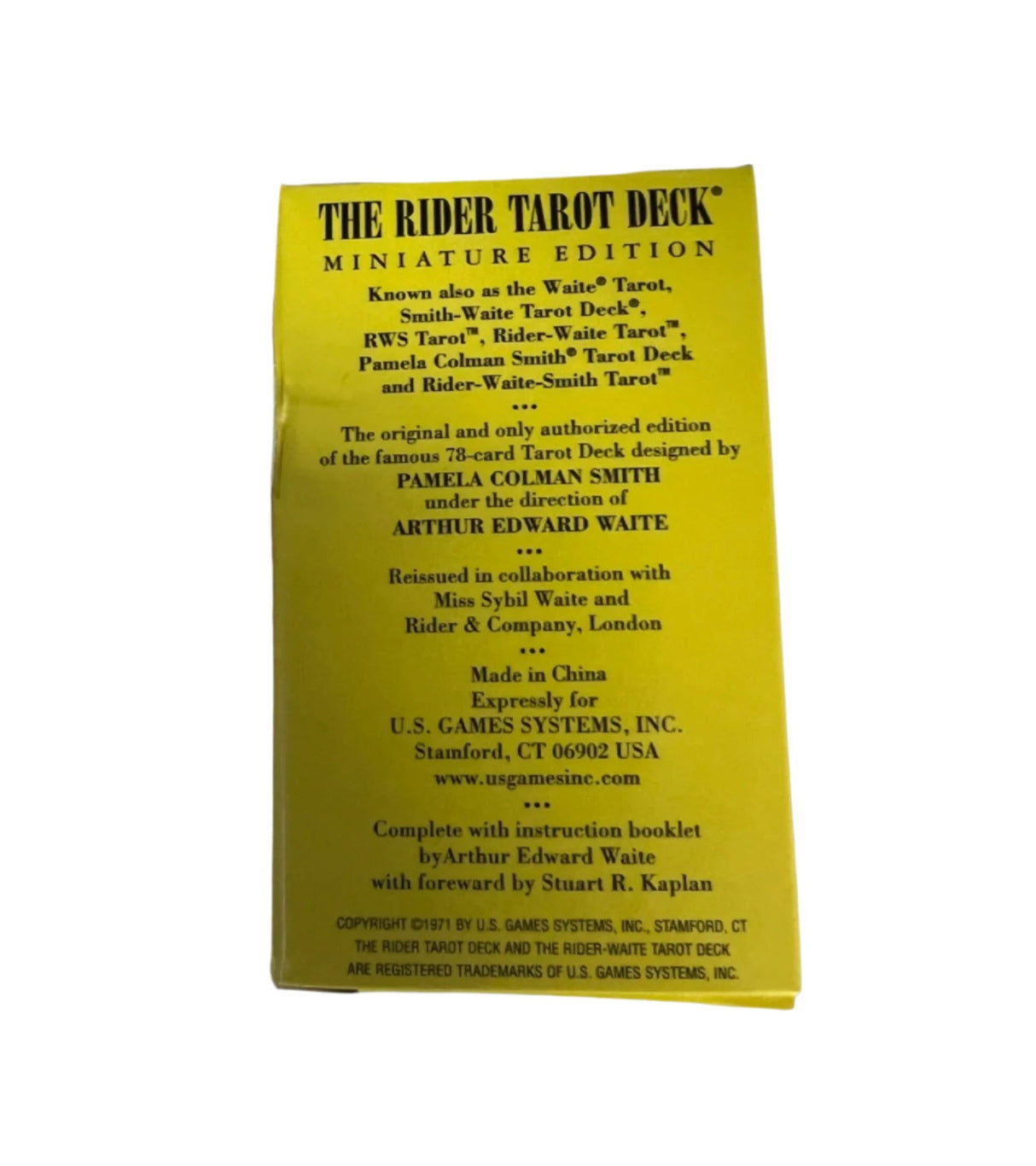 Mini Rider Tarot Deck - Back of Box