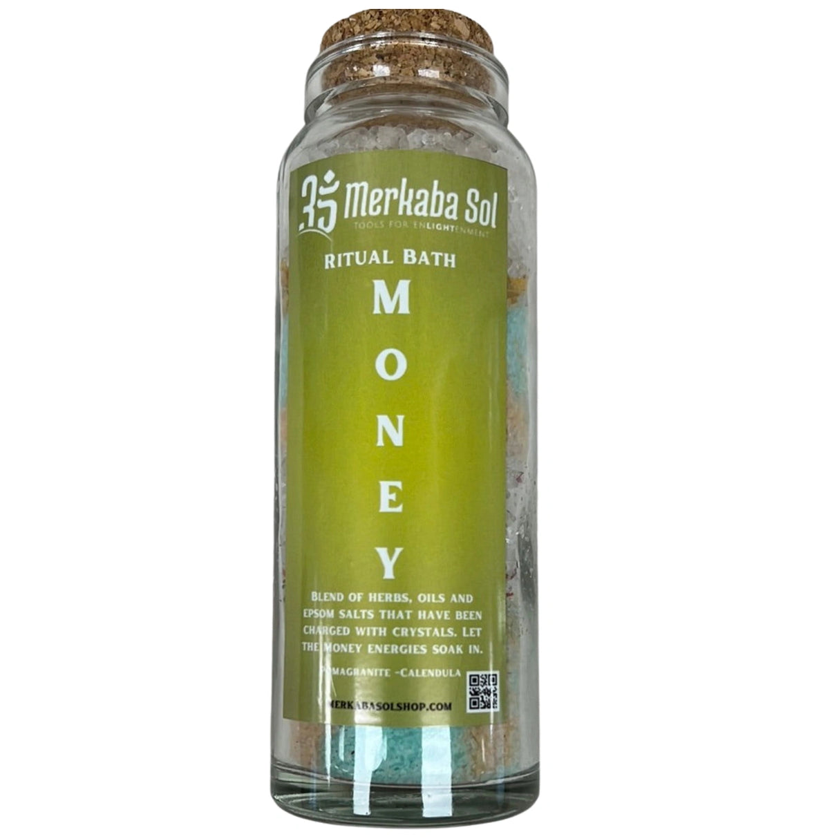 Money Ritual Bath - Money Ritual Bath mix inside a clear glass bottle with cork lid