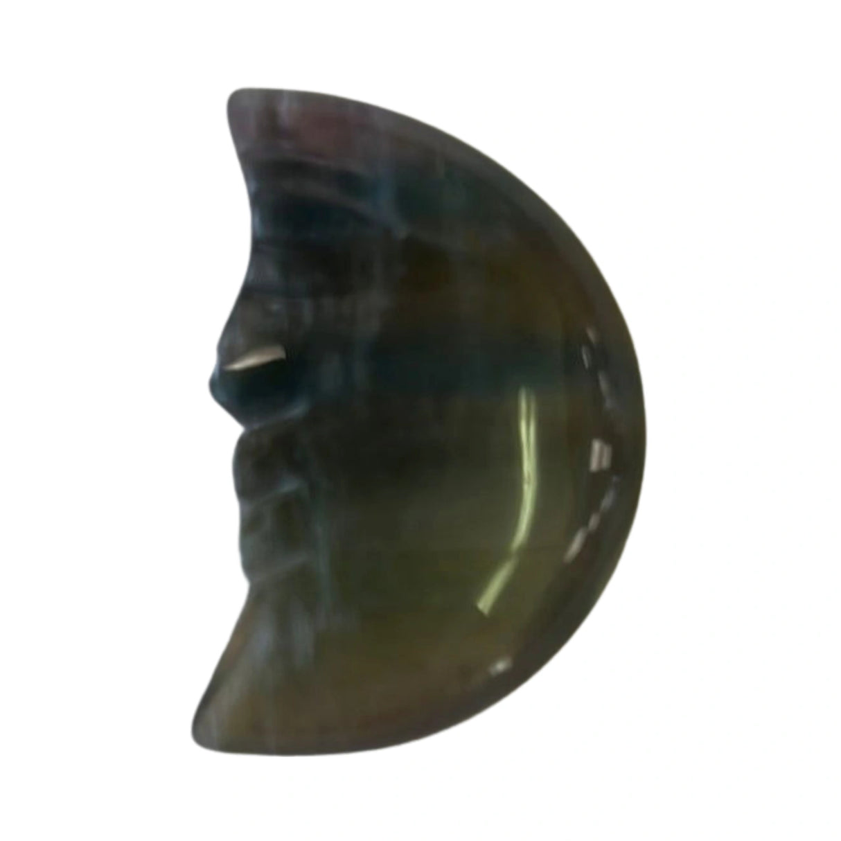Fluorite carved into a crescent moon shape.