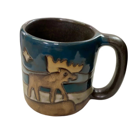 Moose Mug 16oz - Large stone mug with image of a moose and stars. in blue