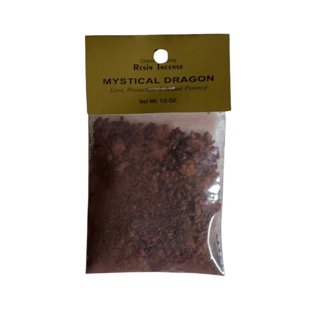 Mystical Dragon Resin Incense packed inside a clear plastic bag