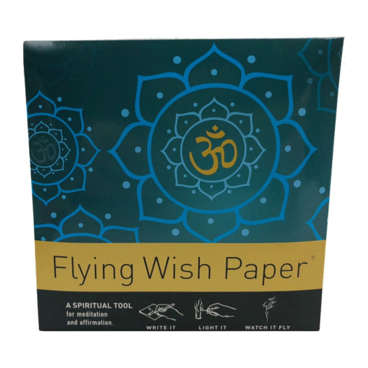 Flying Wish Paper kit with OM symbol and lotus flower illustration.