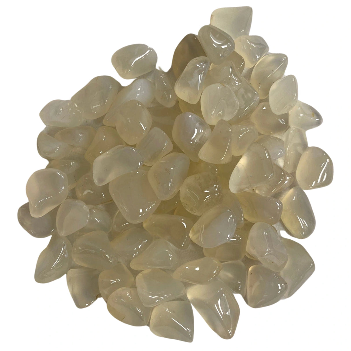 Opal Agate Tumbled - Translucent white stones with smooth surfaces.