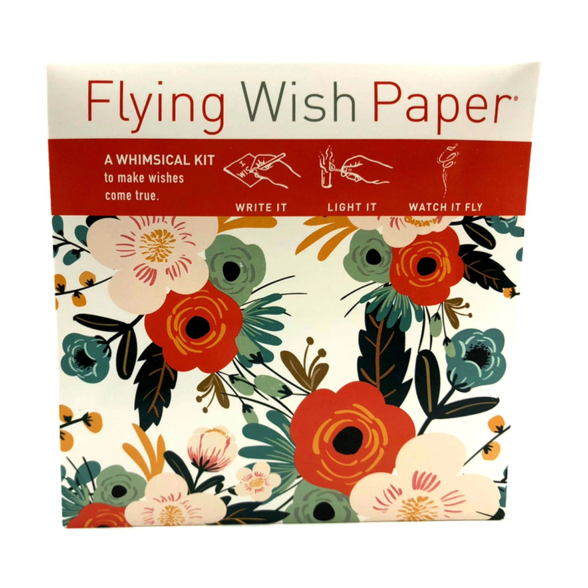 Flying Wish Paper kit with orange floral illustration.