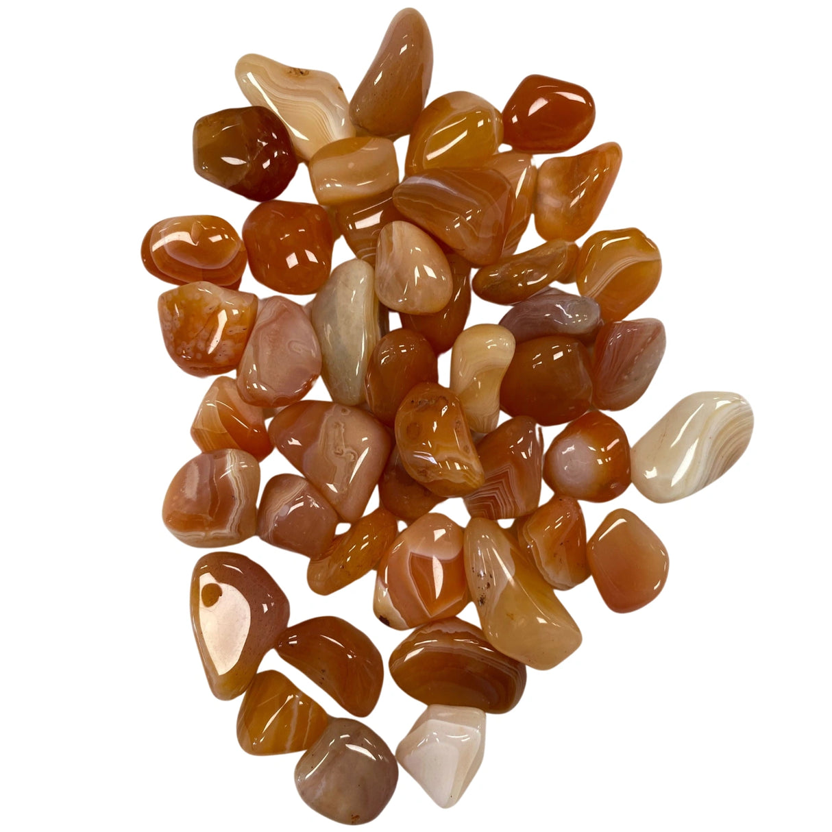 Orange Banded Agate Tumbled - Polished orange agate stones with white banding.