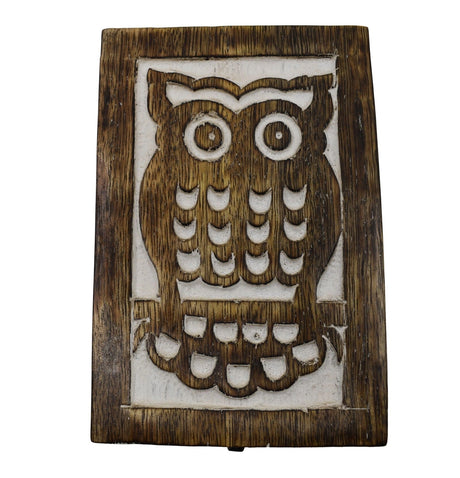 Owl Carved Wood Box - rectangle box with cute owl engraved
