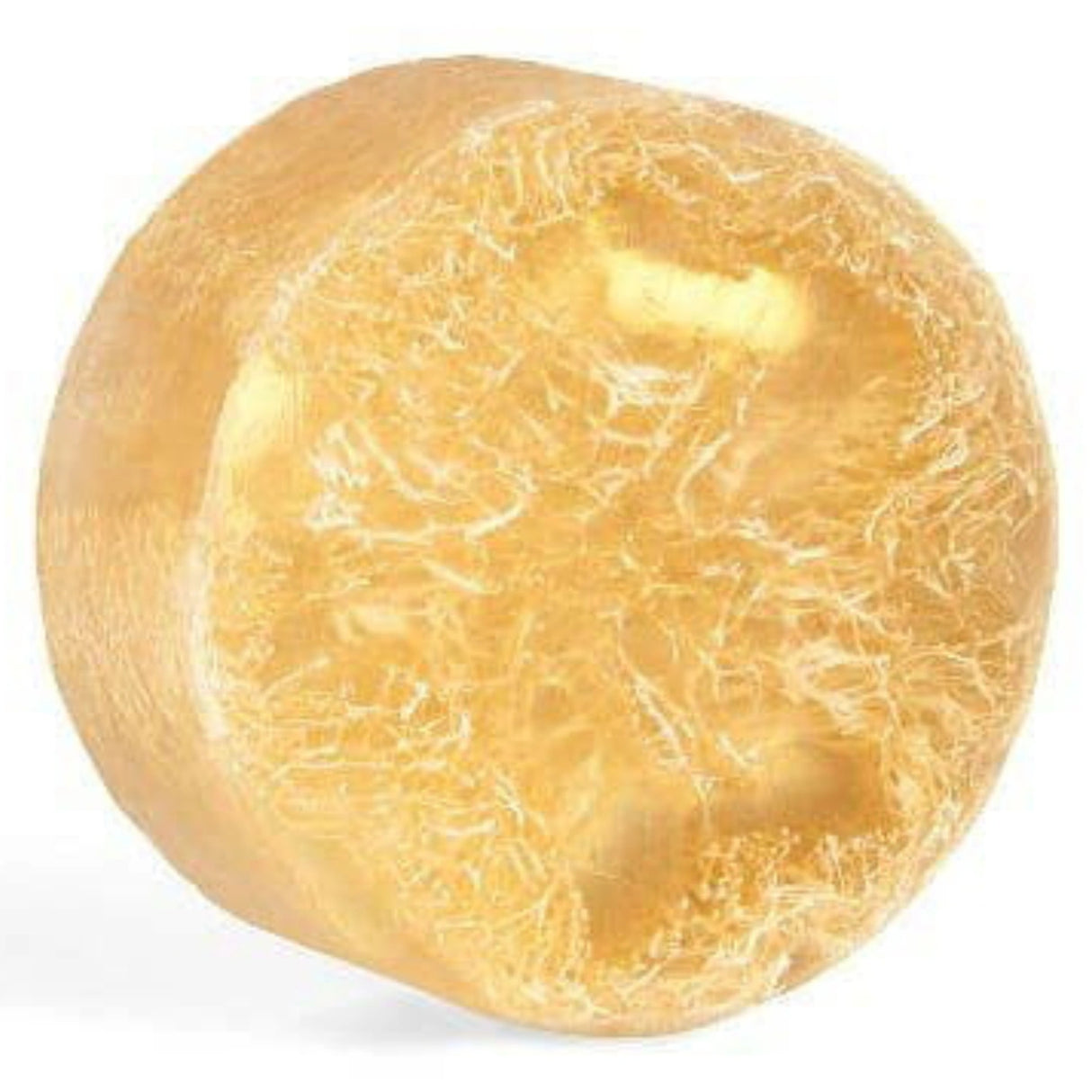 Brown loofah soap with a smooth, spherical shape and visible loofah fibers.
