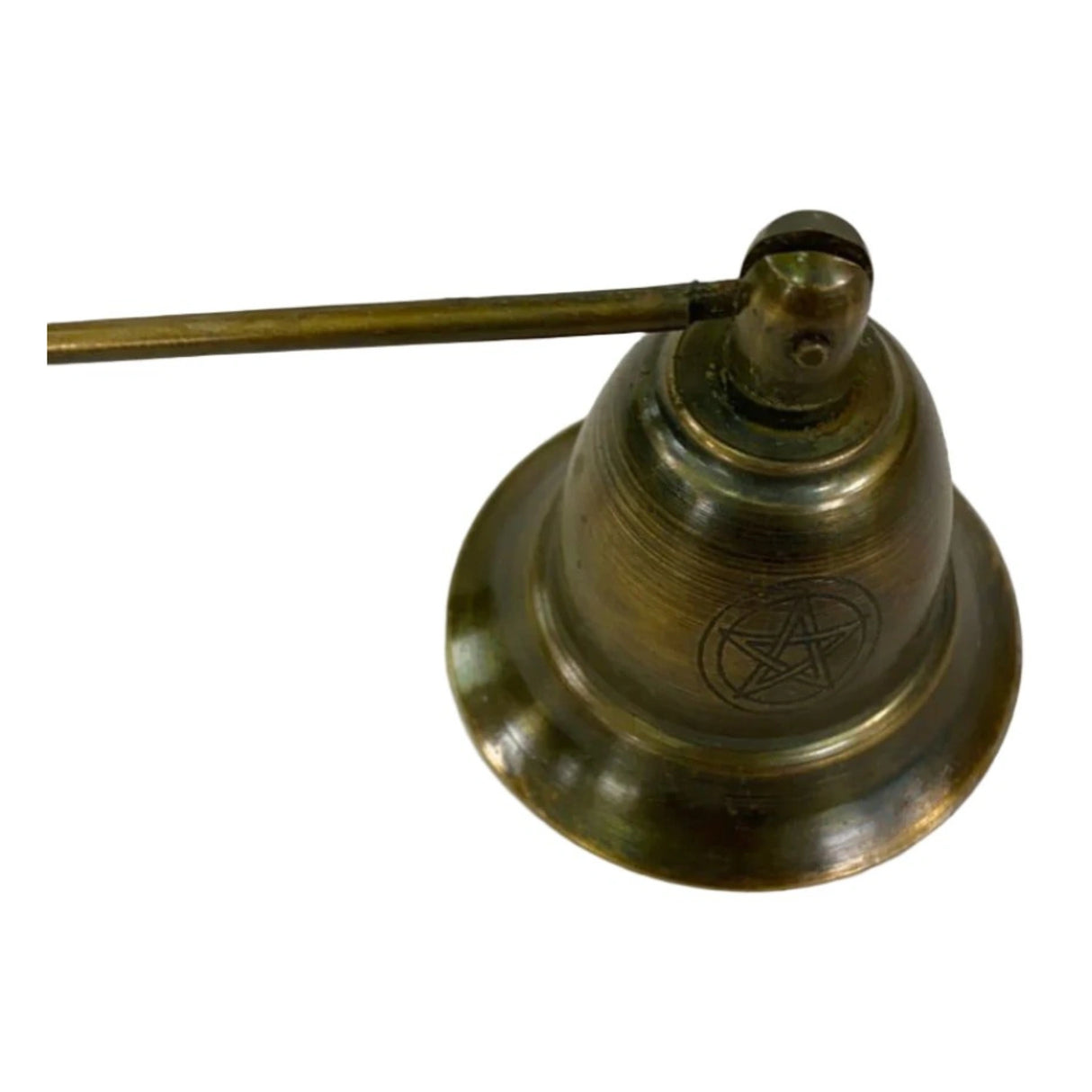 Pentacle Metal Candle Snuffer - brass colored snuffer head with pentacle on side