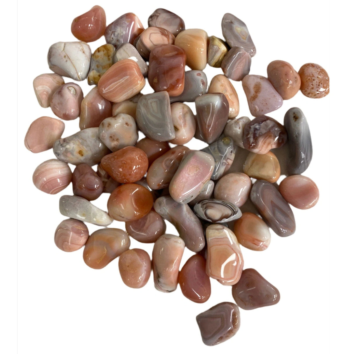 Pink Agate Tumbled - Multicolored pinkish polished stone of various sizes Pink Agate