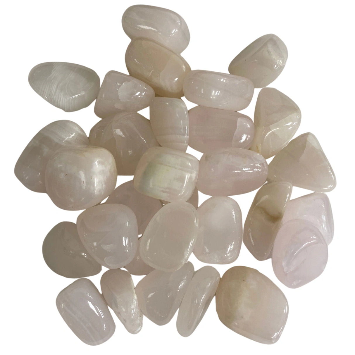 Pink Calcite Tumbled - Polished pink calcite stones with translucent appearance.