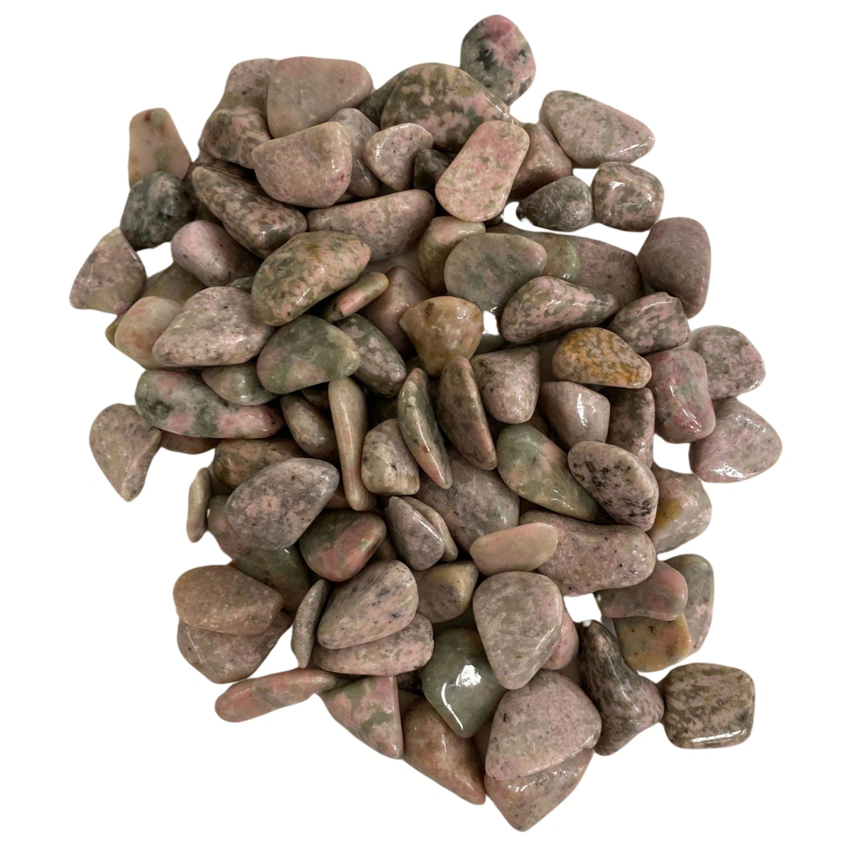 Pink Thulite Tumbled - Polished pink stones with darker speckles.