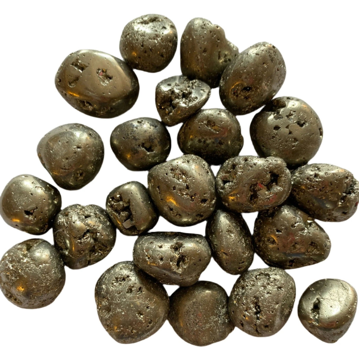 Pyrite Tumbled - Golden-colored stone with little pockmarks and indents
