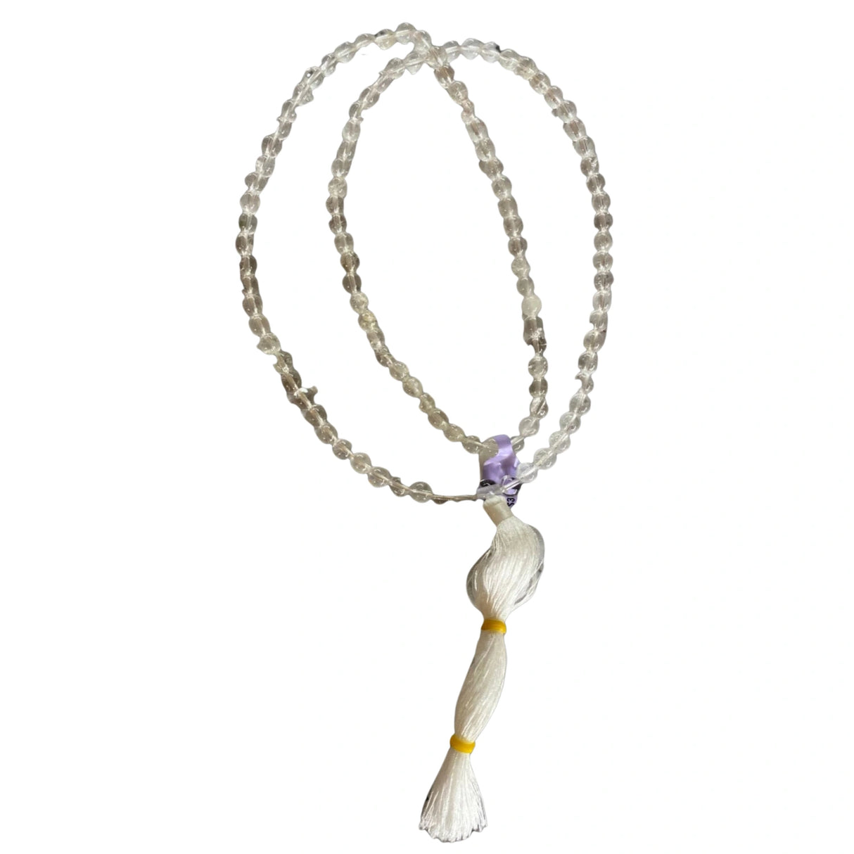 Quartz Crystal Mala - Quartz Crystal Mala - clear crystal strung beads with white tassle