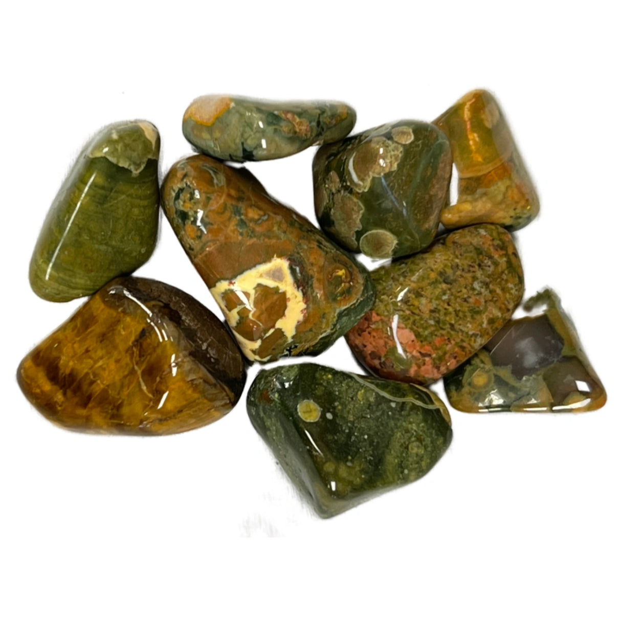 Rainforest Jasper Tumbled - multi colored green and brown stone