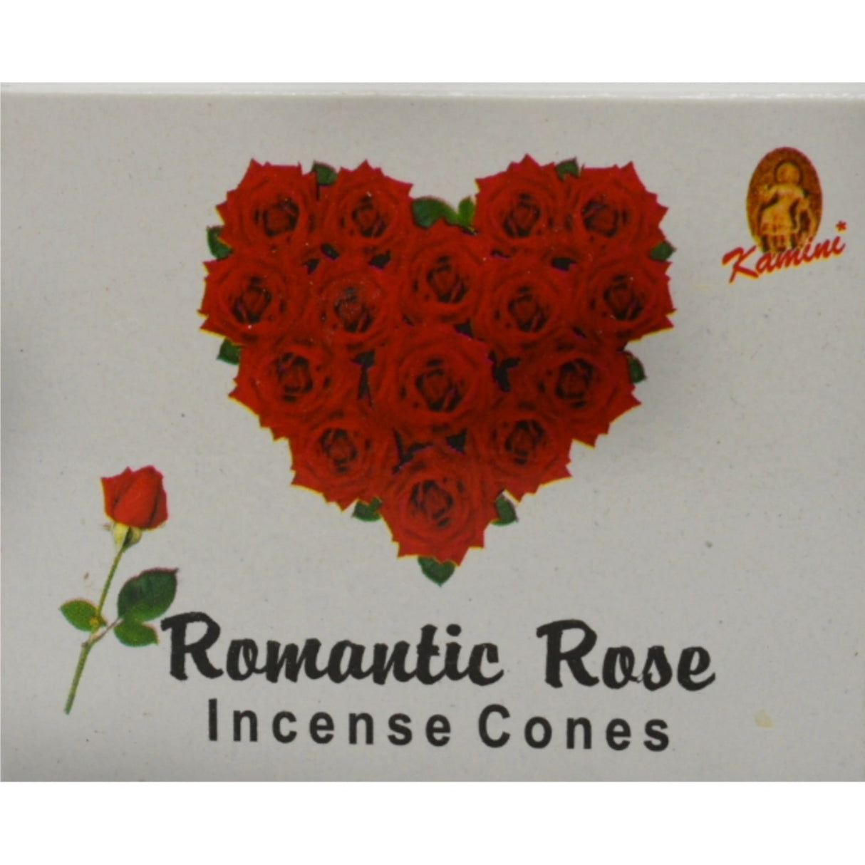 Romantic Rose Incense Cones in a box with a heart-shaped arrangement of roses.