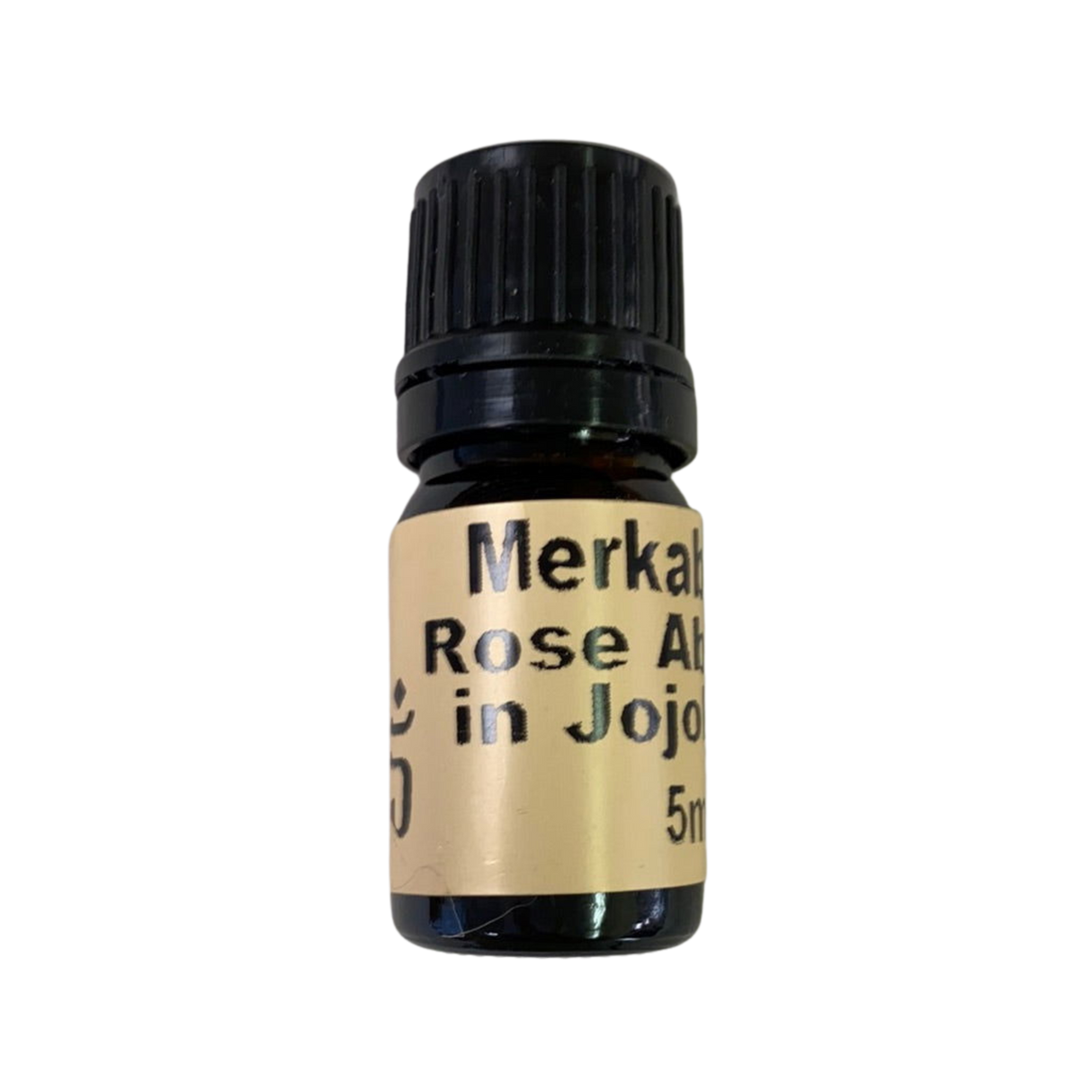 Rose Absolute in Jojoba Oil - Rose Absolute in Jojoba Oil - small amber colored bottle with light brown label and black screw cap.