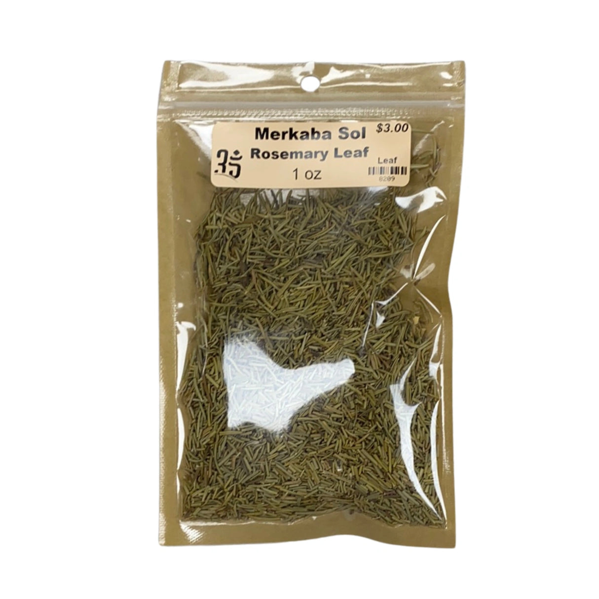 Dried Rosemary Leaf in a clear plastic bag.