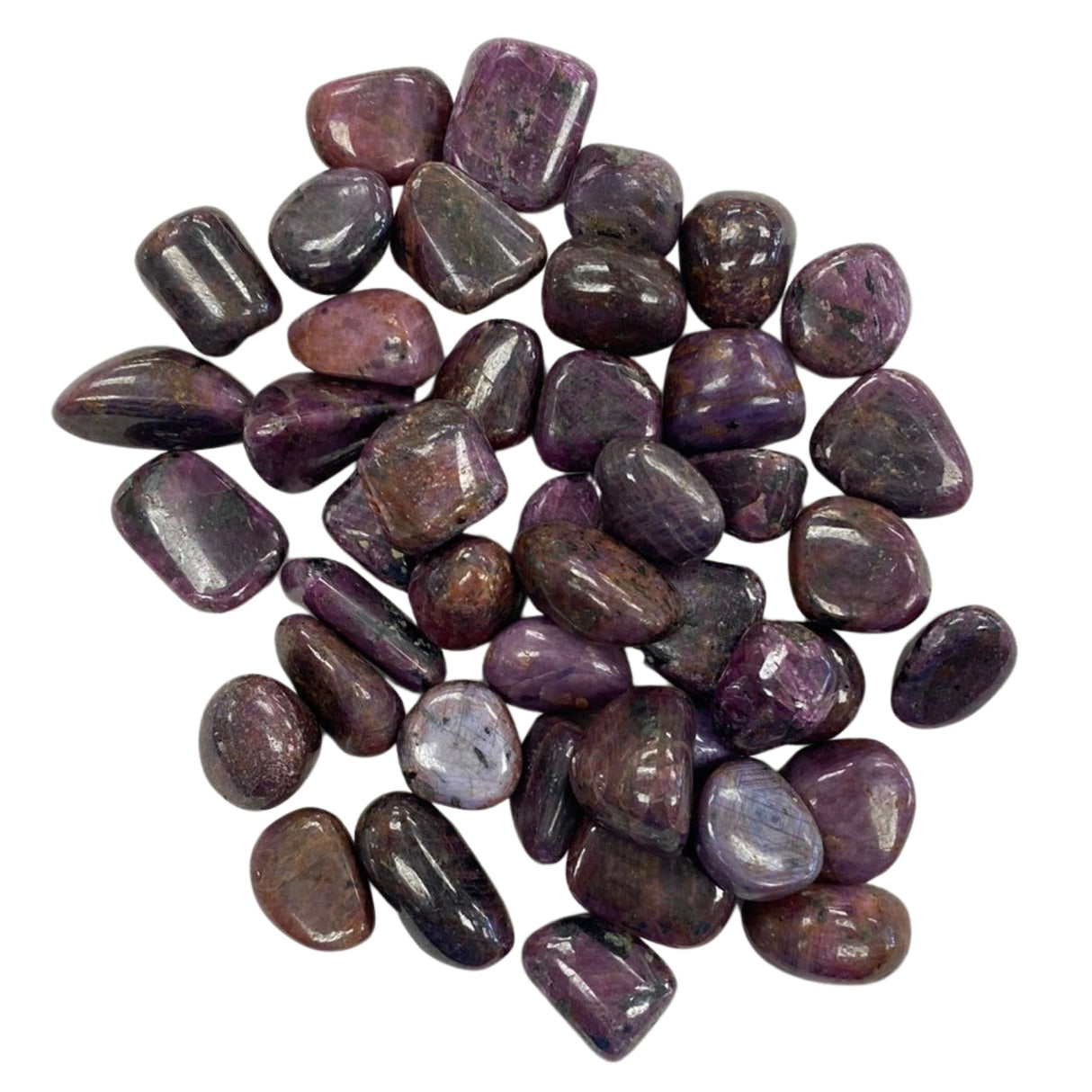 Ruby Tumbled - Polished ruby stones in various shades of red.