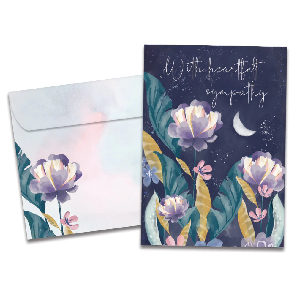 Sympathy card dark blue with floral images