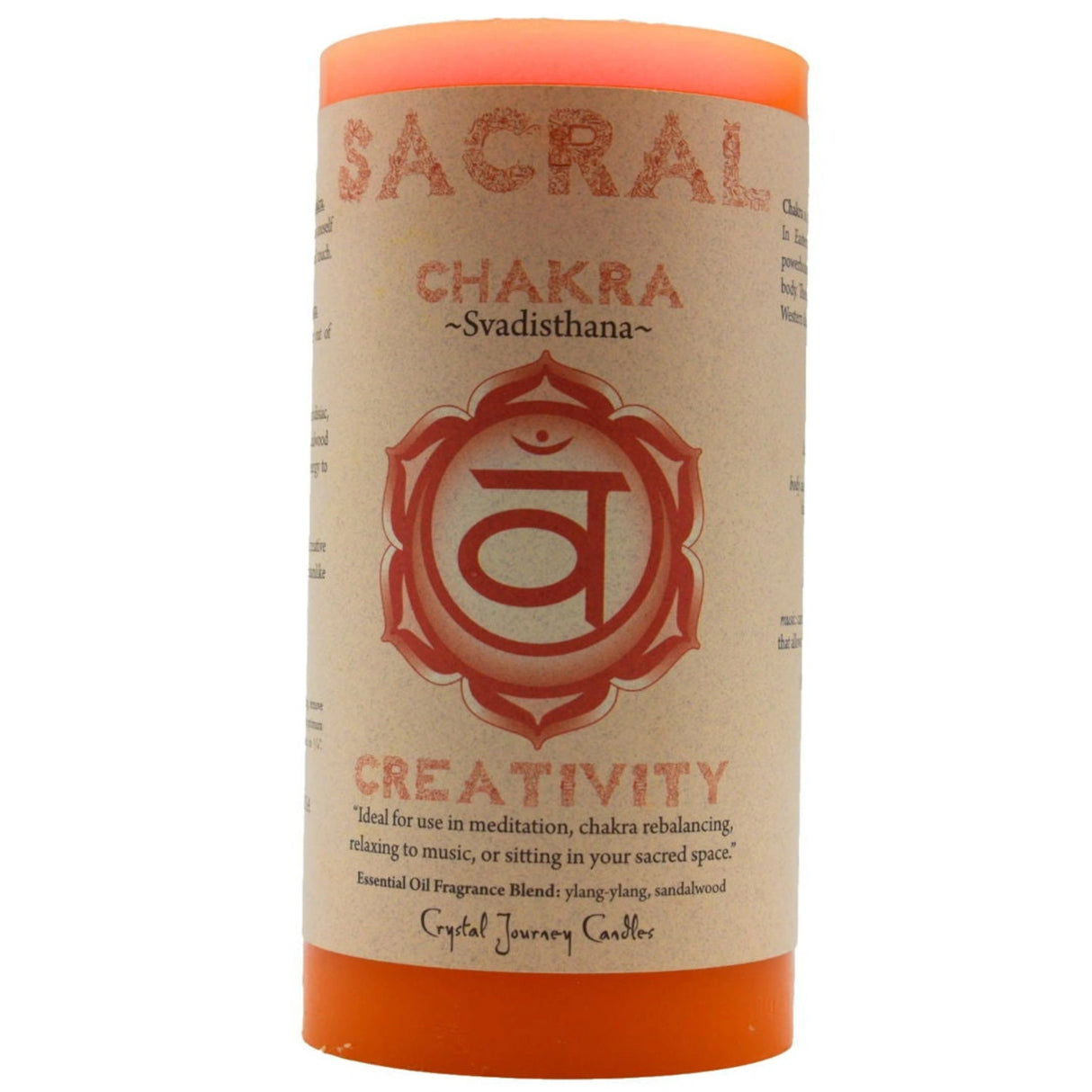 Orange candle with "SACRAL CHAKRA" and "CREATIVITY" label.
