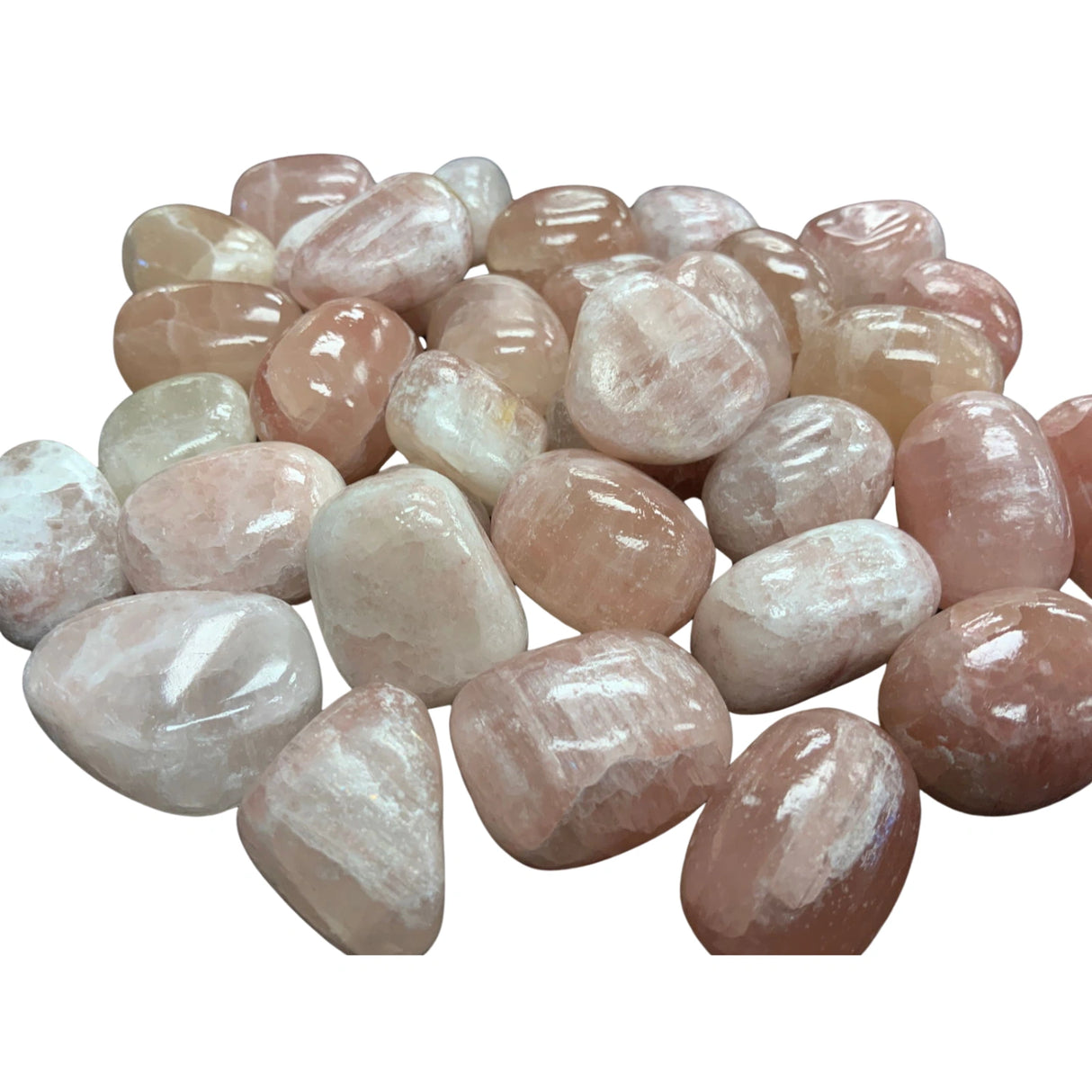 Salmon Calcite Tumbled - Polished Salmon Calcite stones with a soft pink hue.