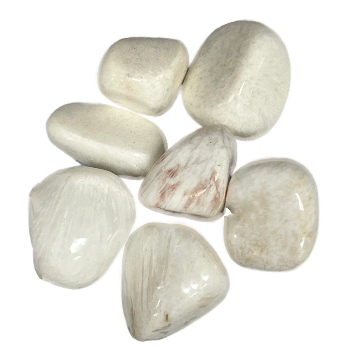 Scolecite Tumbled - White stones with translucent veins