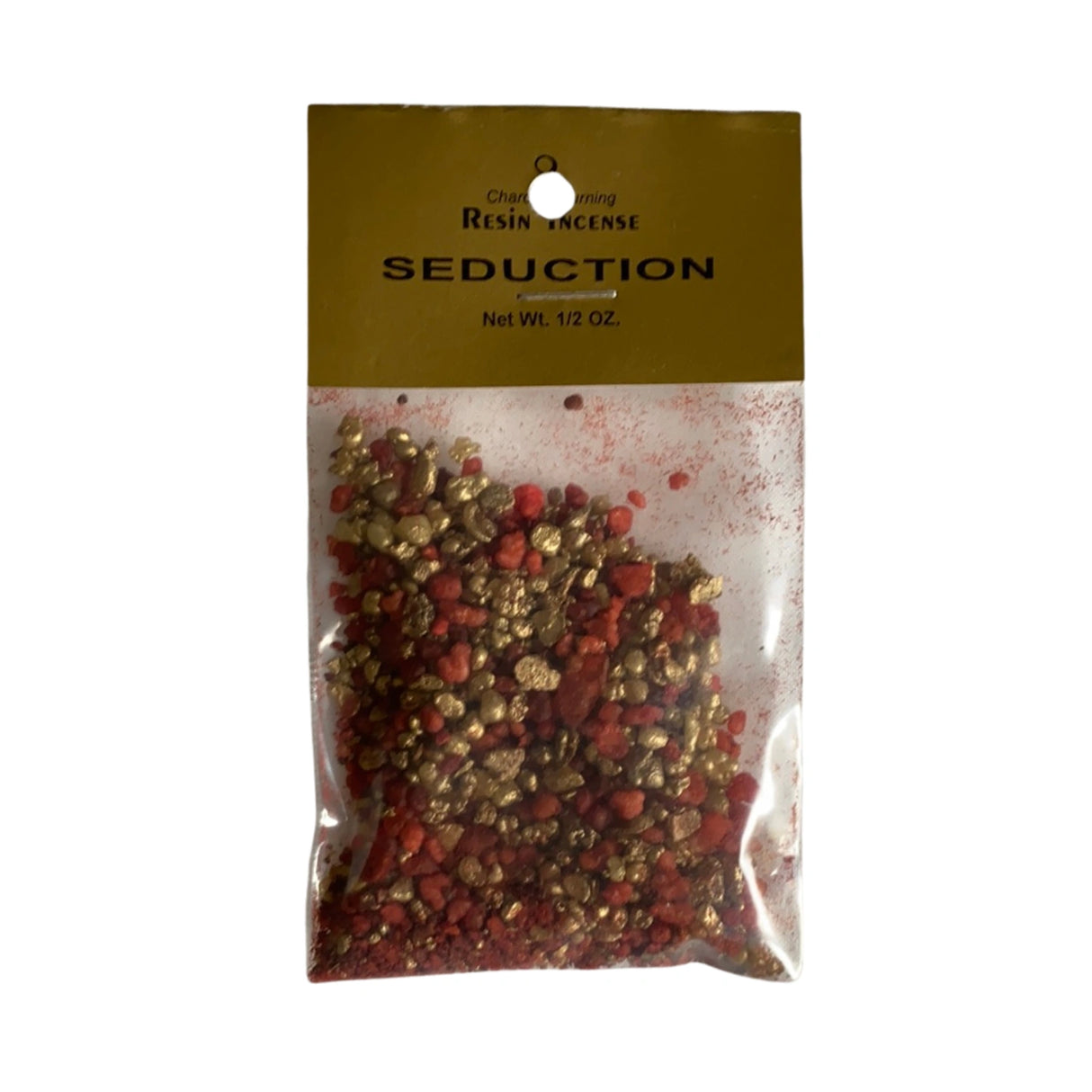 Seduction Resin Incense packed inside a clear plastic bag