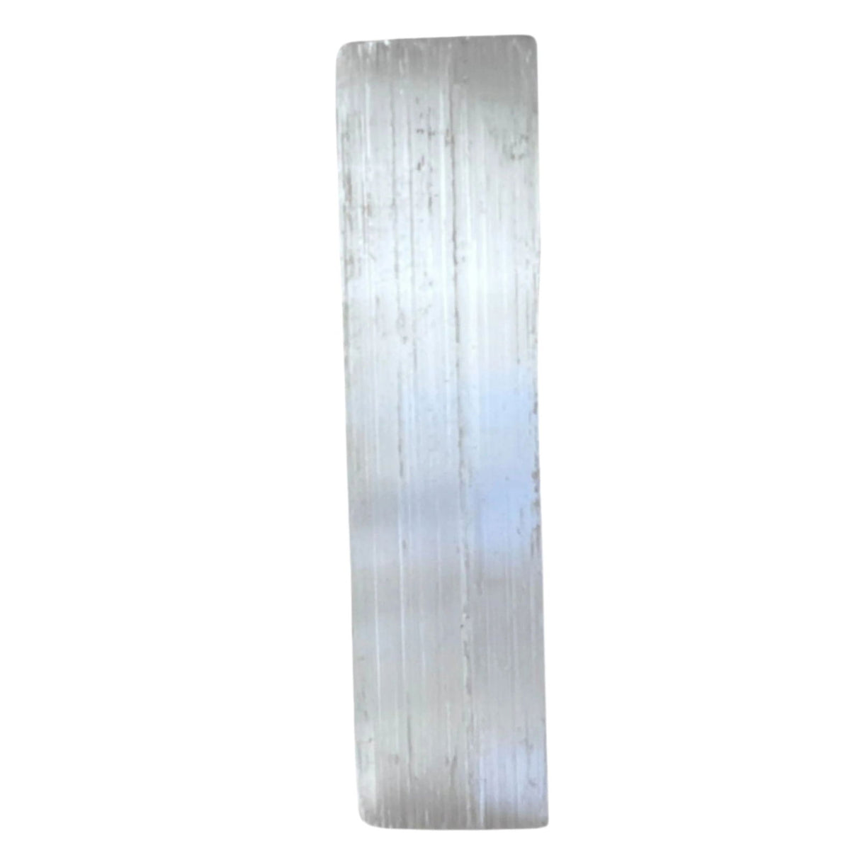 A small, rectangular Selenite stick with a smooth, polished finish and a translucent white color.