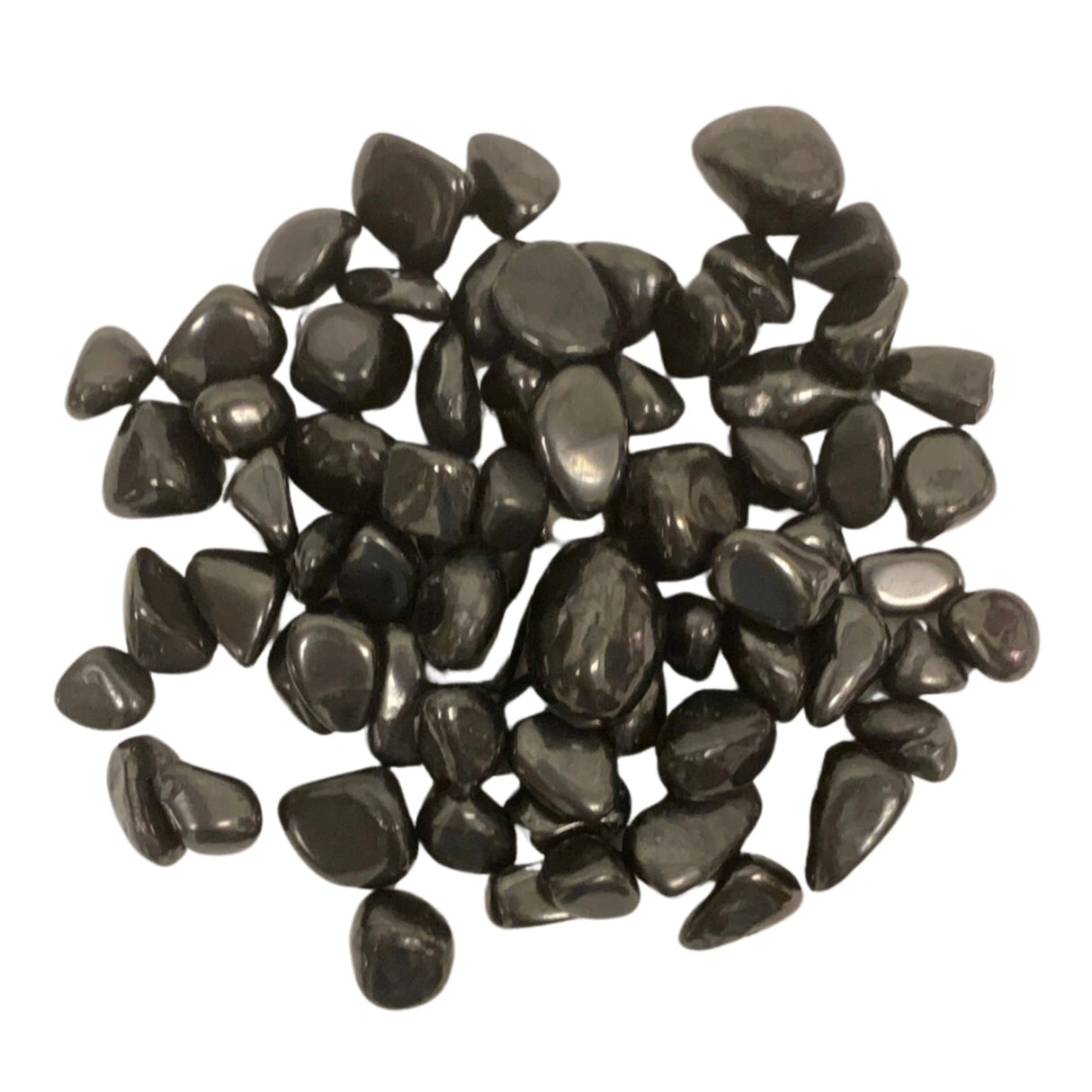 Shungite Tumbled - Polished black stones with smooth surfaces.