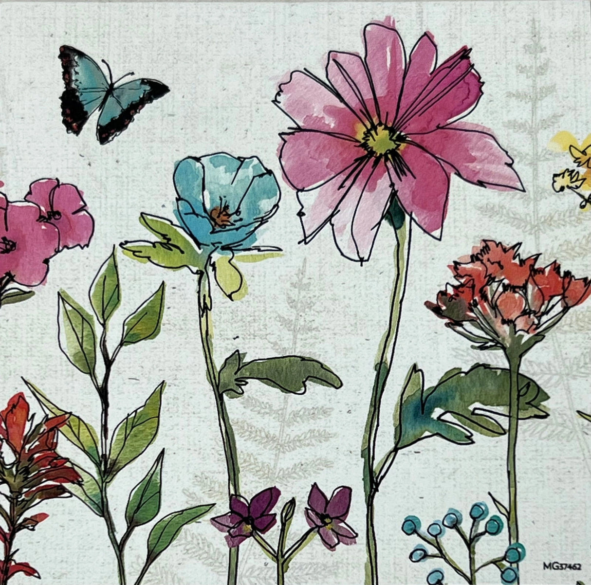 Simply Petals magnet with colorful floral illustration and a butterfly.