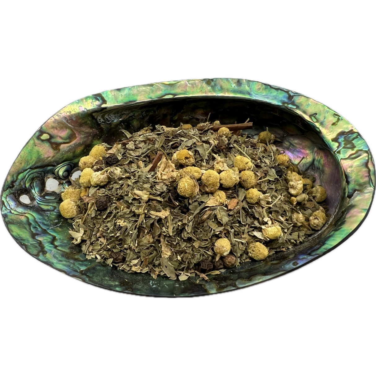 Solar Plexus Chakra Herb Mix Bag -placed on a shell bowl
