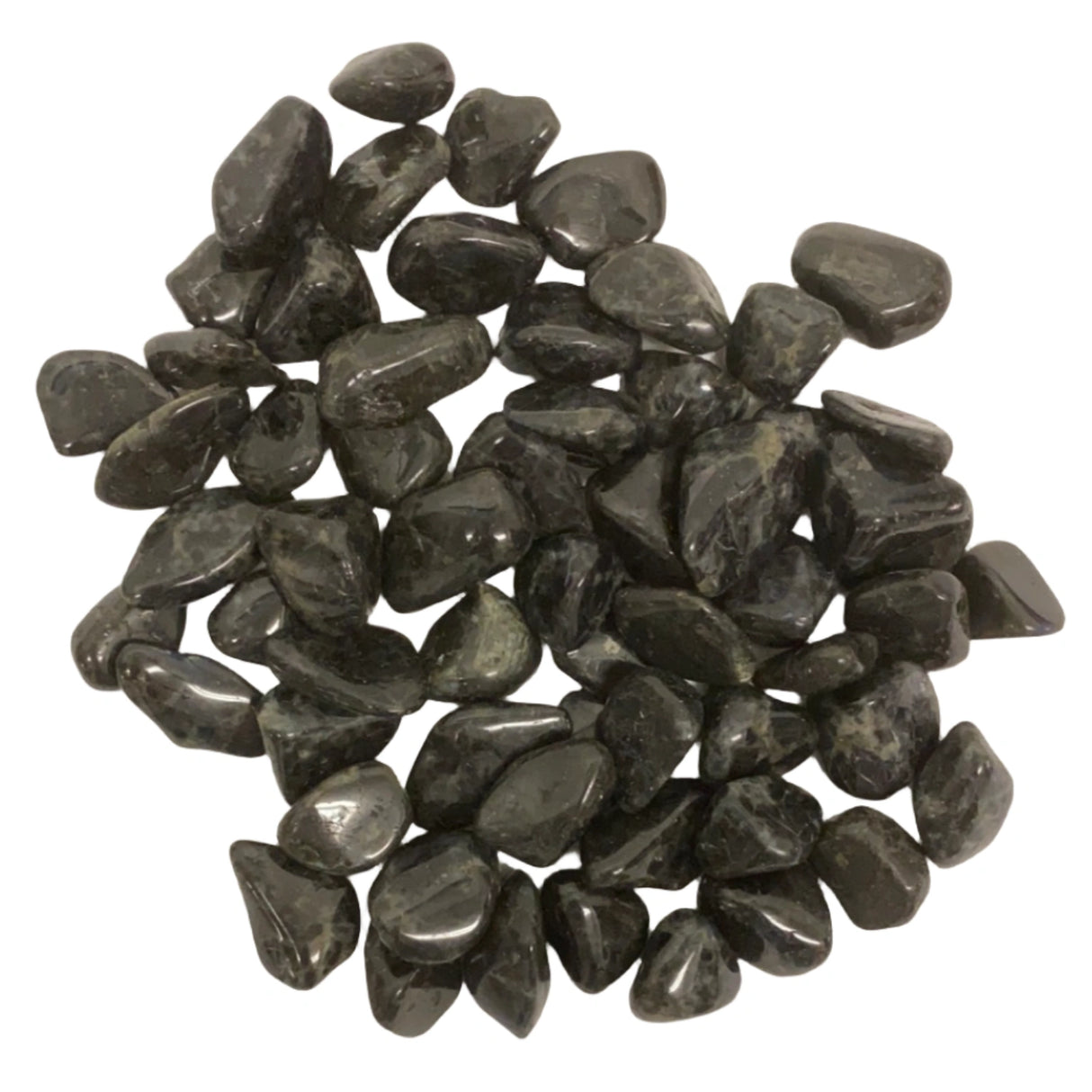 Spectrolite Tumbled - Dark colored polished stones with silver veins Spectroliteb