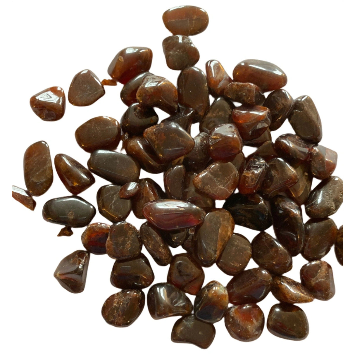Spessartite Garnet Tumbled - translucent reddish brown stones that are polished Spessarite garnet