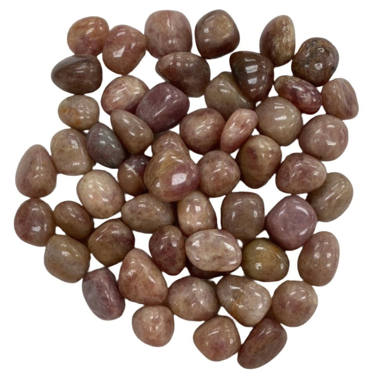 Strawberry Quartz Tumbled - stones with a mix of pink and white hues.