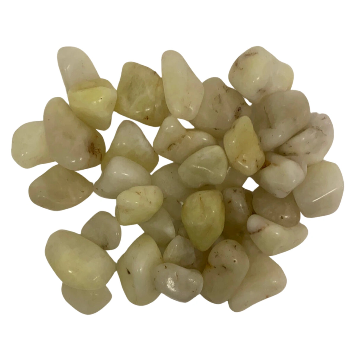 Sulfer Tumbled - Smooth, pale yellow stones with translucent sections.