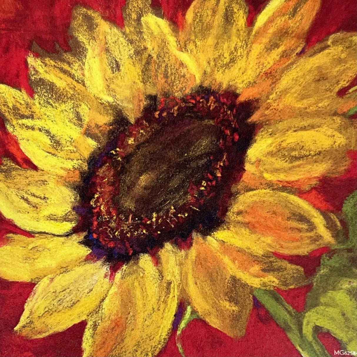 Sunflower magnet with vibrant yellow petals and a dark brown center.