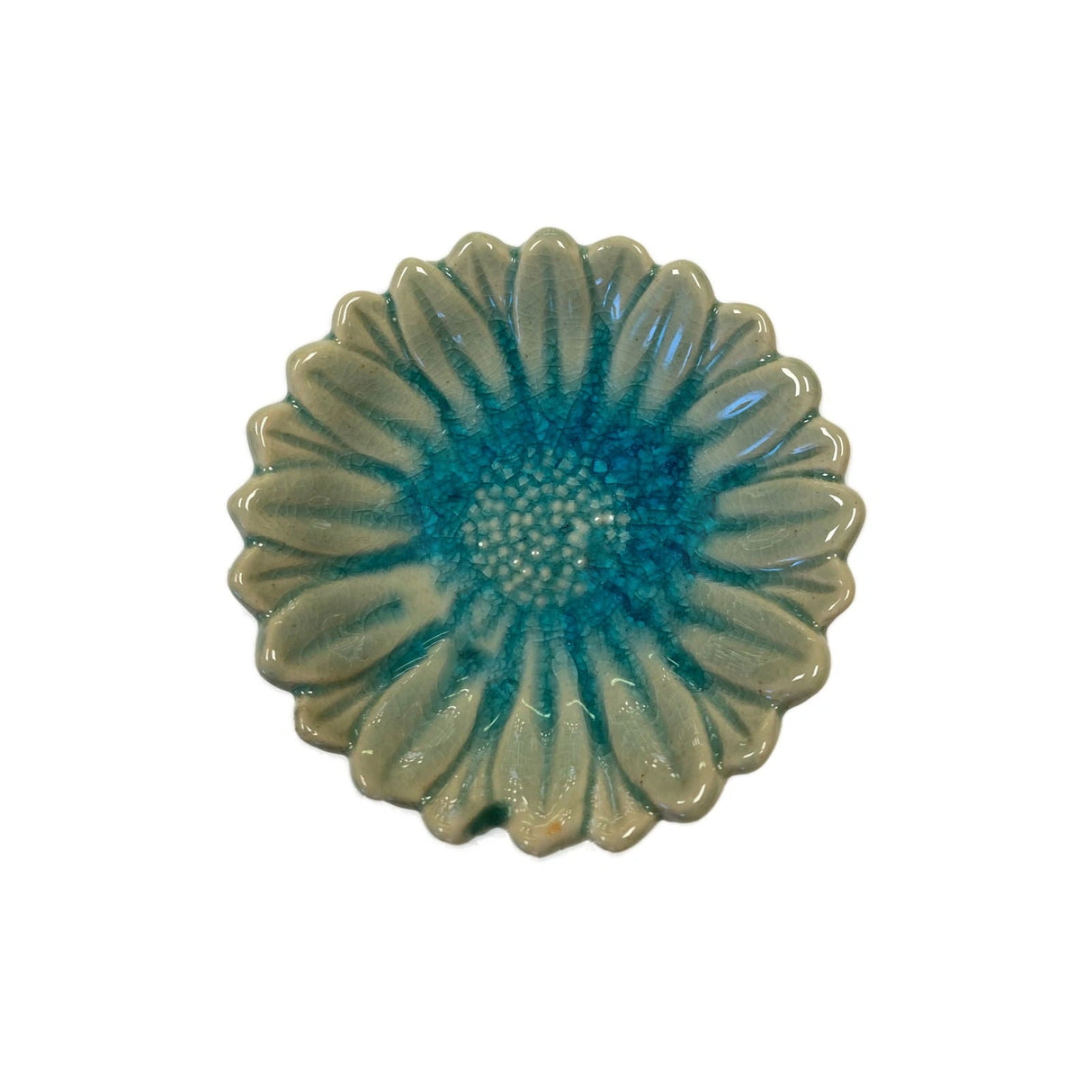 Sunflower Ceramic Dish Green - Round dish green with dark green in center
