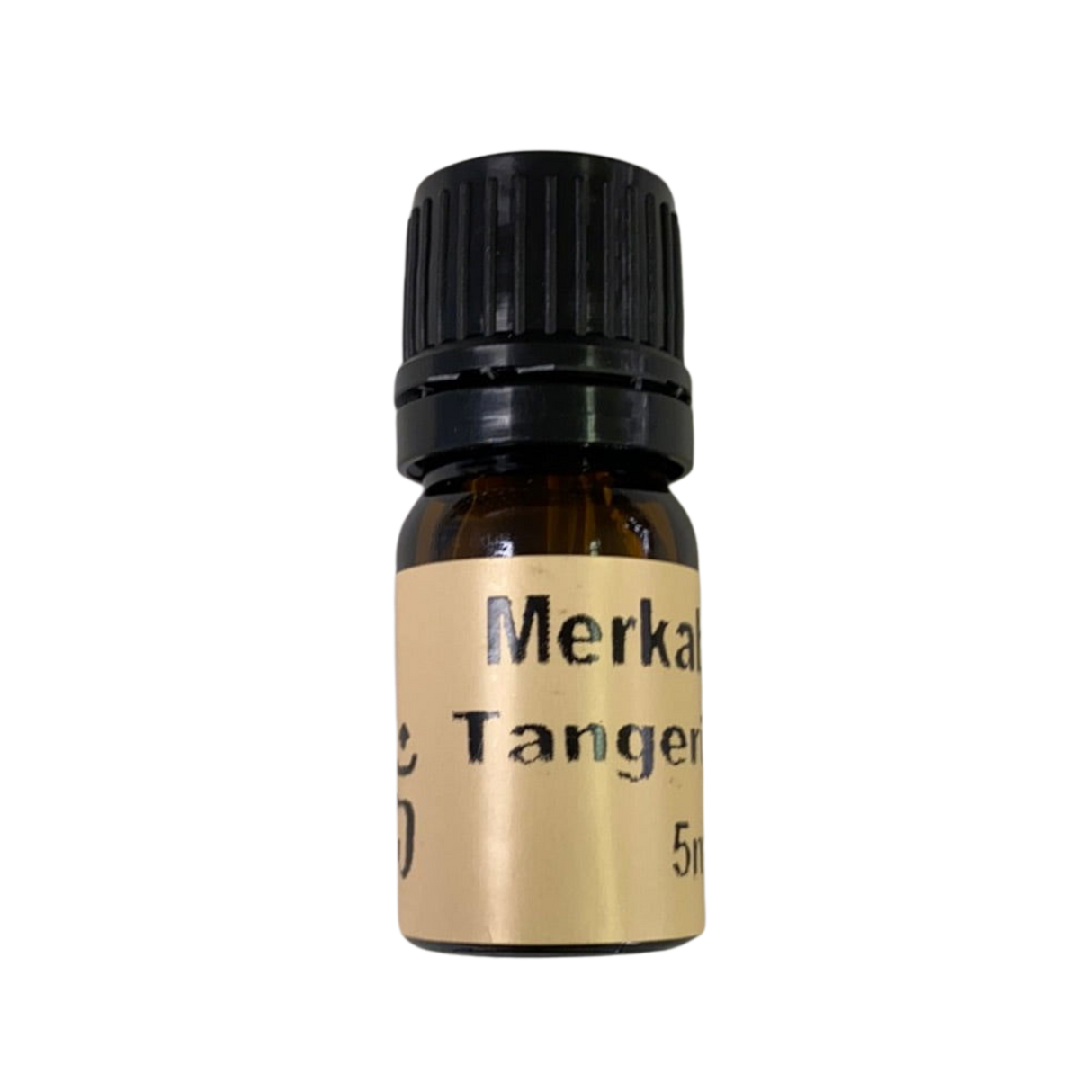 Tangerine Essential Oil - Tangerine Essential Oil in a small amber colored bottle with light brown label and black screw cap.