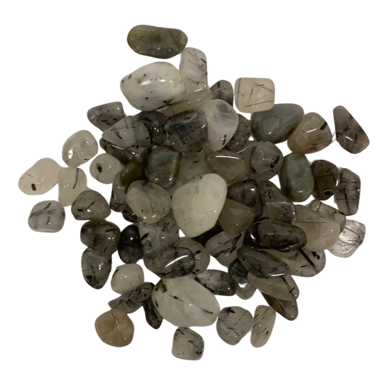 Tourmalated Quartz Tumbled - Polished quartz stones with black inclusions.