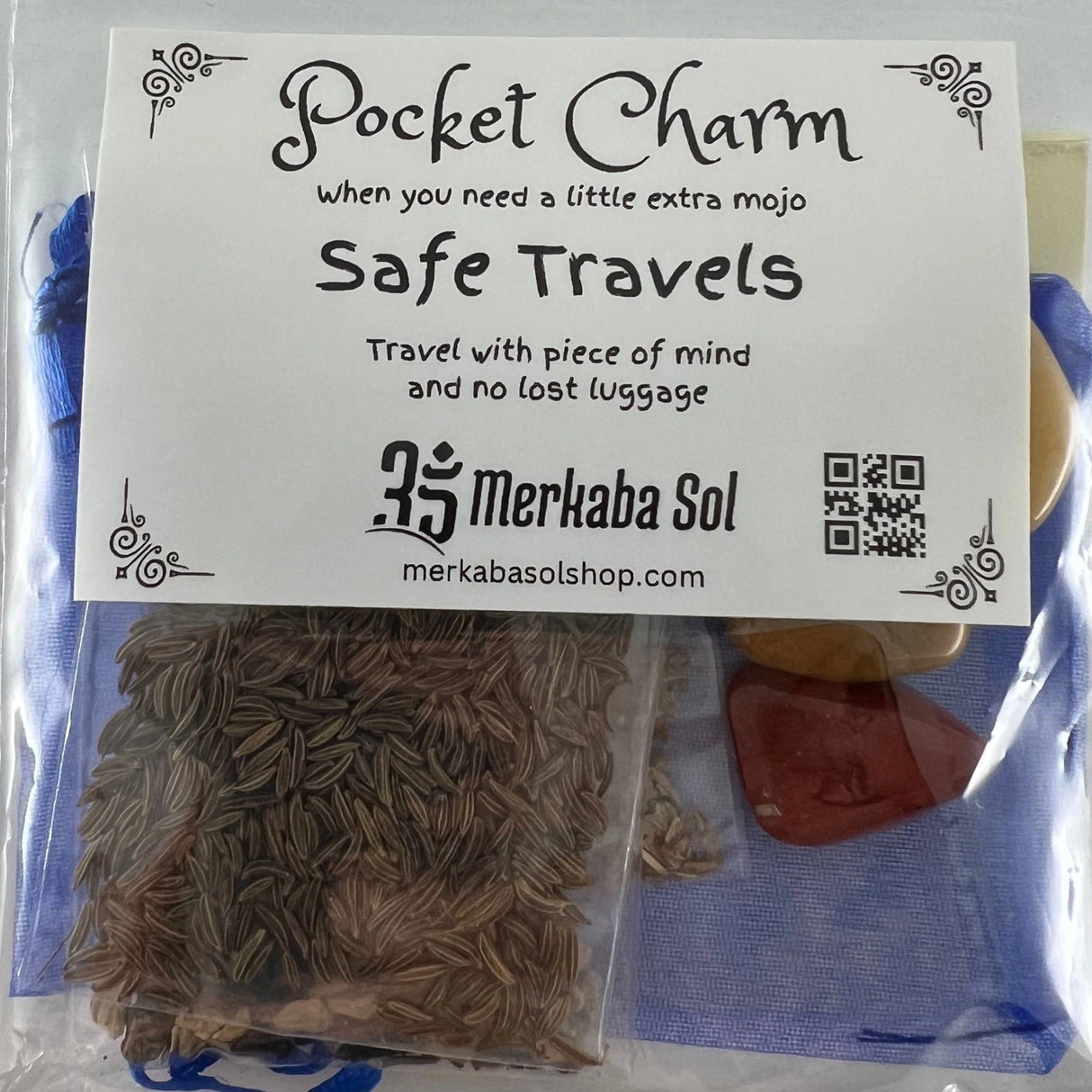 Travel Safety Pocket Charm Kit with Transparent packaging, White label, and Black text.