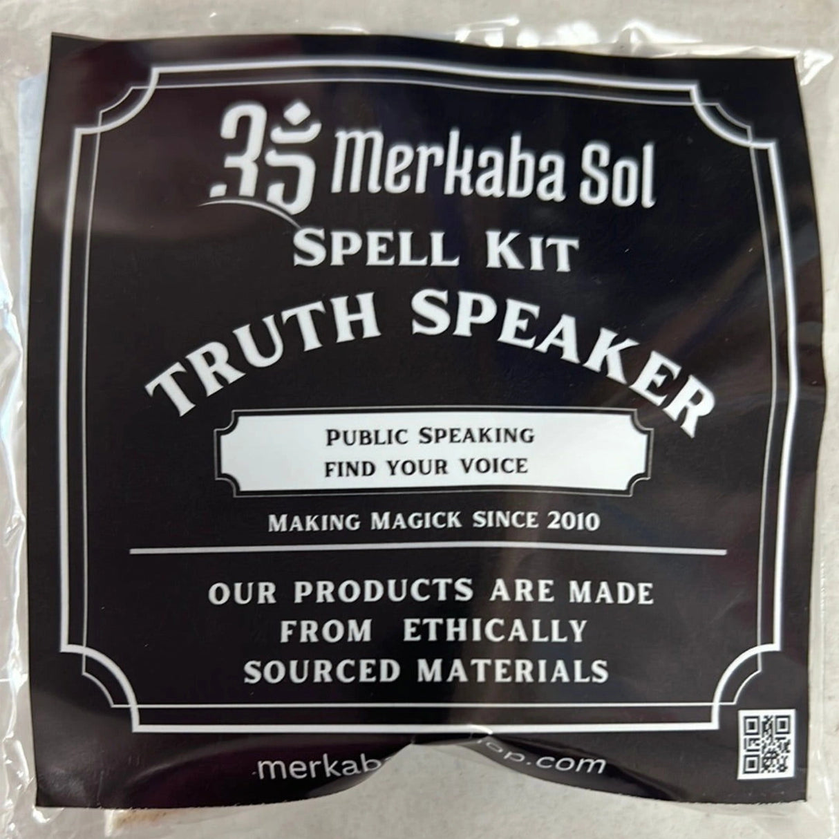 Truth Speaker Spell Kit with Transparent packaging, Black Label, and white text.